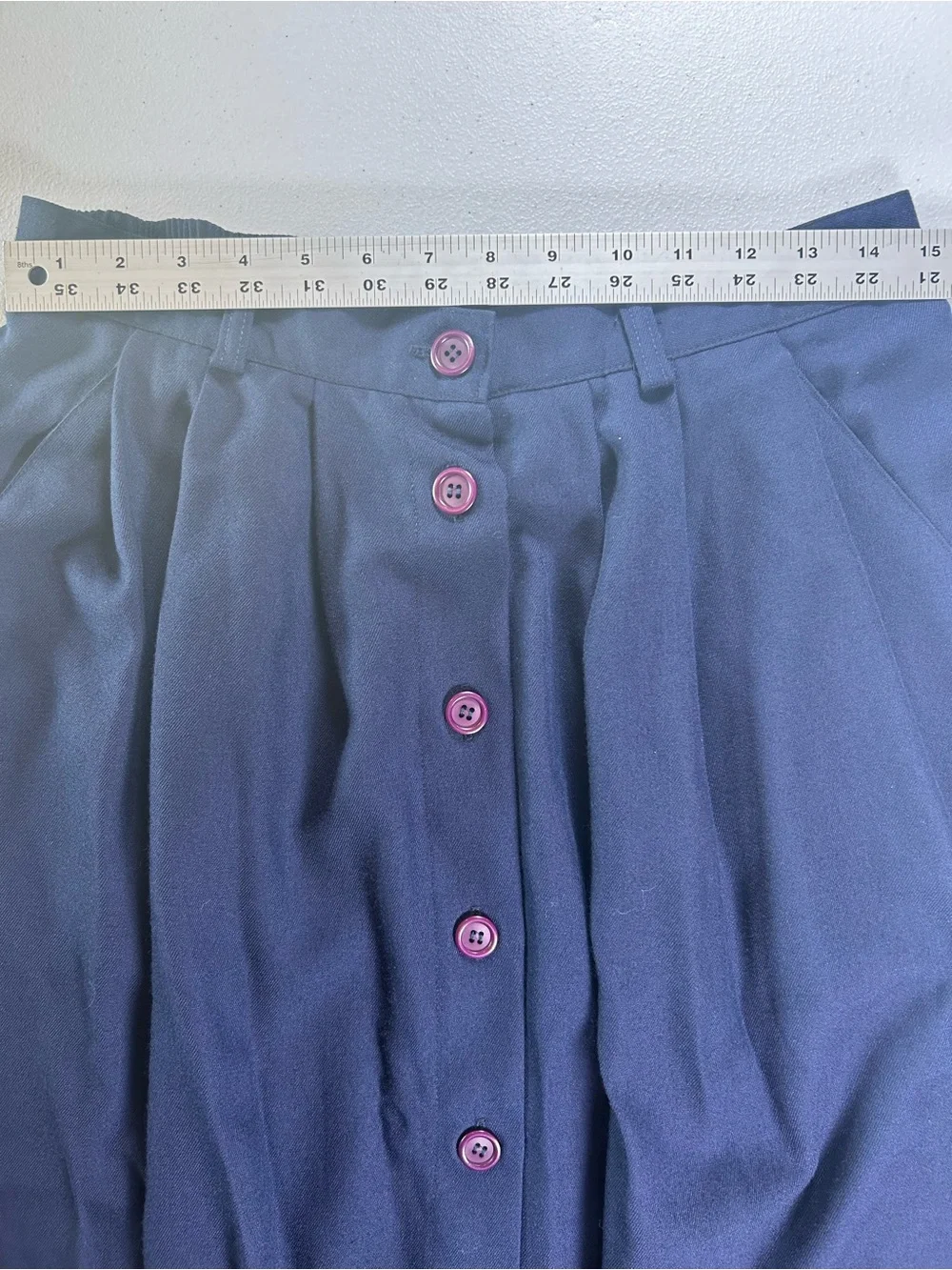 Vintage 90s Counterparts Navy Blue Midi Skirt Button Front Pleated Size 16